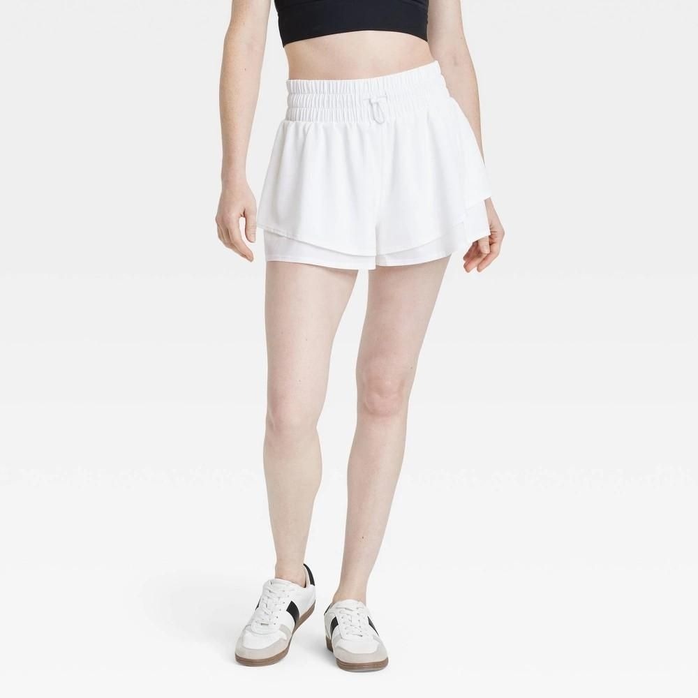 JoyLab Womens White Double Layer Woven Mid-Rise Shorts 2.5 Inseam Pocket Size M
